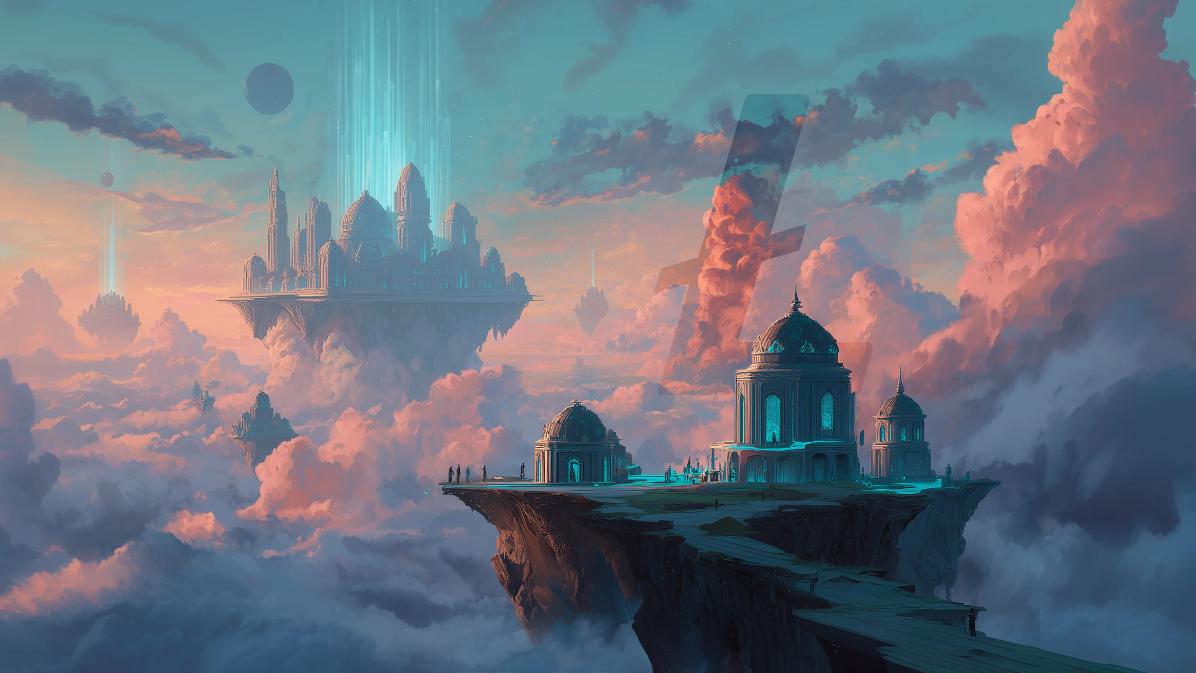 Floating cities above clouds representing privacy infrastructure for Litecoin Web3